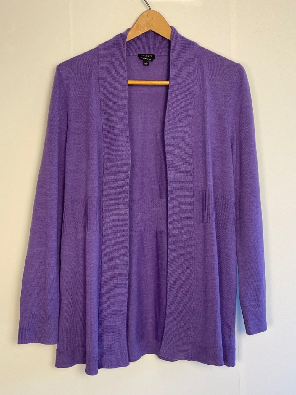 Talbots Pure Merino Wool Open Front Cardigan Sweater Purple Size L